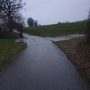 Après quelques hésitations, passage à pieds .. pas secs .. du Ruisseau des Renaudes qui a pris la liberté de passer par-dessus la route avant le retour à Sâles.