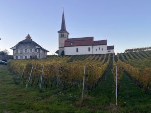 au château de Font et son église.